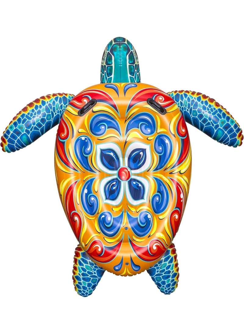 Bestway Mediterranean Turtle Swimming Toy, 186 x 168 x 42 cm, 85 kg Load Capacity, Robust Handles, Safety Valves, PVC, Majolica Design, Ages 3 and Above, Includes Repair Patch - Image 4